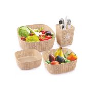 Sukhson India Plastic Storage Basket Box Organizer for Jars, Bottle, Fruits, Vegetable, Utensils -Set of 4 Pieces (Size – 28 X 26 X 10 cm), Plastic Fruit & Vegetable Basket (Beige)