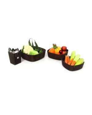 Sukhson India Plastic Storage Basket Box Organizer for Jars, Bottle, Fruits, Vegetable, Utensils -Set of 4 Pieces (Size – 28 X 26 X 10 cm), Plastic Fruit & Vegetable Basket (Brown)