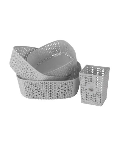 Sukhson India Plastic Storage Basket Box Organizer – Set of 4 Piece(Size-28X 26X10 cm) Plastic Fruit & Vegetable Basket (Grey)