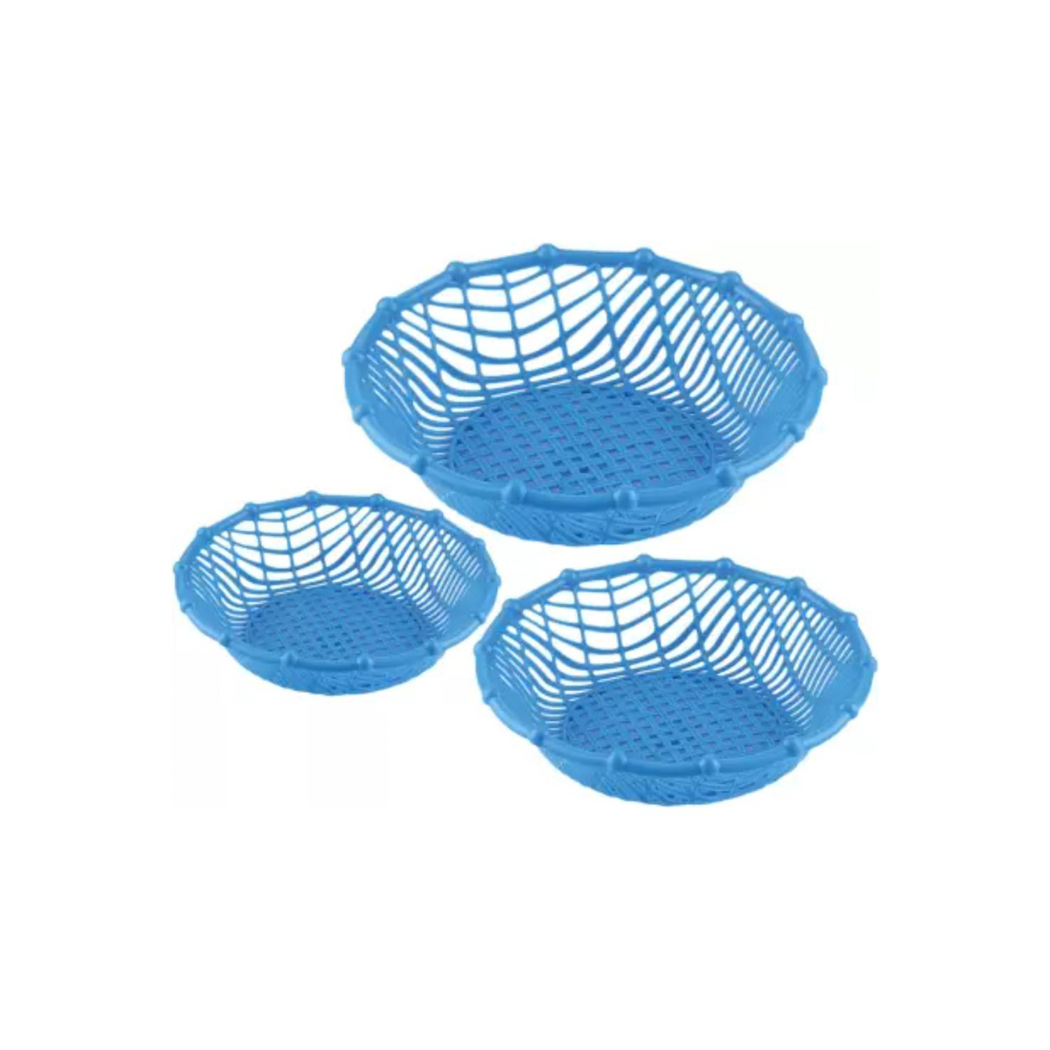 Sukhson India Round Kitchen Fruit and Vegetable Baskets for Storage Set of 3, Plastic Fruit & Vegetable Basket (Blue)