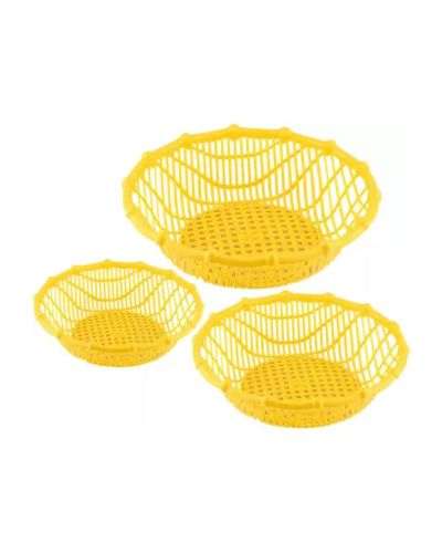 Sukhson India Round Kitchen Fruit and Vegetable Baskets for Storage Set of 3, Plastic Fruit & Vegetable Basket (Yellow)