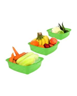 Sukhson India Set of 3 Multipurpose Plastic Baskets for Fruits Vegetables Chocolate Storage and Kitchen Fridge Dining Table Plastic Fruit & Vegetable Basket (Green)