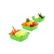 Sukhson India Set of 3 Multipurpose Plastic Baskets for Fruits Vegetables Chocolate Storage and Kitchen Fridge Dining Table Plastic Fruit & Vegetable Basket (Green)