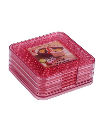 Sukhson India Diamond Coaster with stand – set of 6 – Red