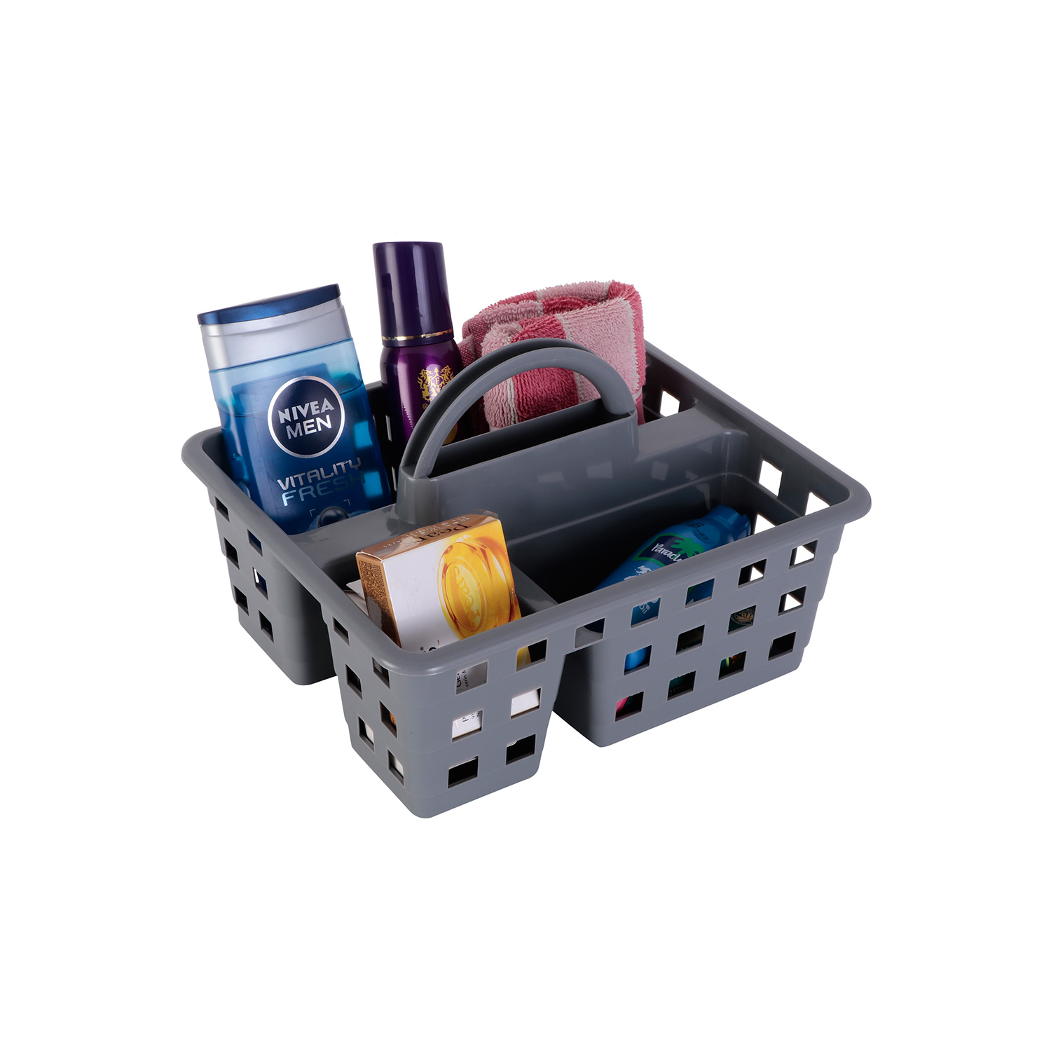 Sukhson India Plastic 3 Section Plastic Desk Remote Mobiles Stationery Pen Holder and Makeup Organizer Storage Basket (Pack of 1) | Grey