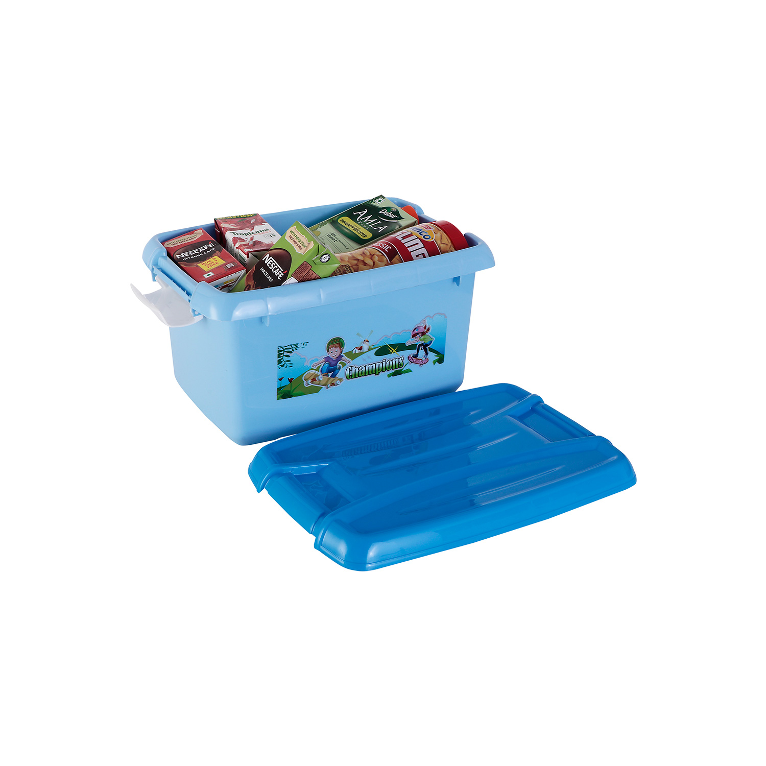 Sukhson India Plastic BPA Free Multipurposes with Lid Storage Basket (Pack of 2) | Blue