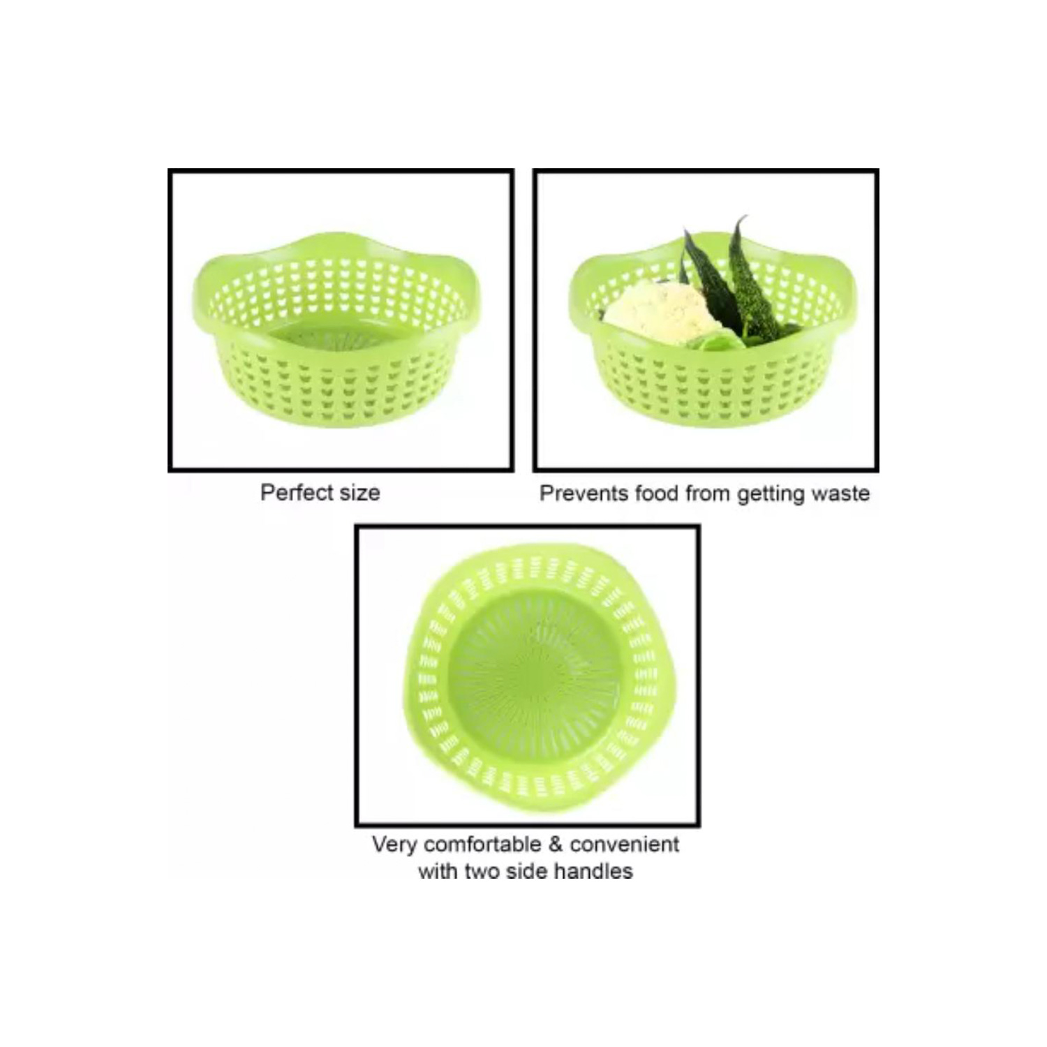 Sukhson India Set of 3 Multipurpose Plastic Baskets for Fruits Vegetables Chocolate Storage and Kitchen Fridge Dining Table Plastic Fruit & Vegetable Basket (Green)