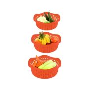 Sukhson India Set of 3 Multipurpose Plastic Baskets for Fruits Vegetables Chocolate Storage and Kitchen Fridge Dining Table Plastic Fruit & Vegetable Basket (Red)