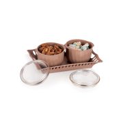 SUKHSON INDIA Multipurpose & Decorative Serving Set | 2 Bowl with Tray (Nourish-Beige)