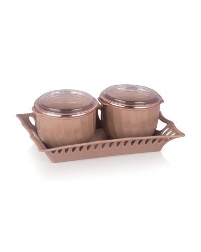 SUKHSON INDIA Multipurpose & Decorative Serving Set | 2 Bowl with Tray (Nourish-Beige)