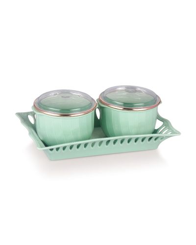 SUKHSON INDIA Multipurpose & Decorative Serving Set | 2 Bowl with Tray (Nourish-Light Green)