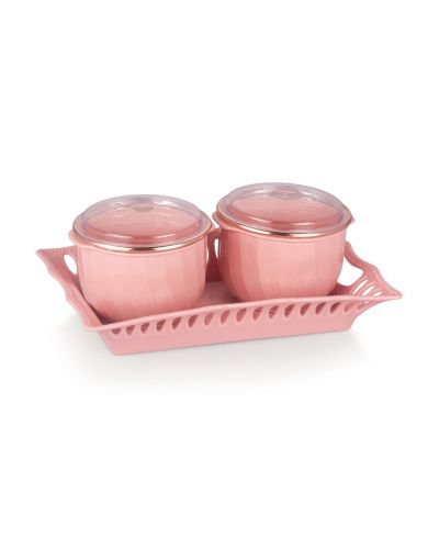 SUKHSON INDIA Multipurpose & Decorative Serving Set | 2 Bowl with Tray (Nourish-Pink)