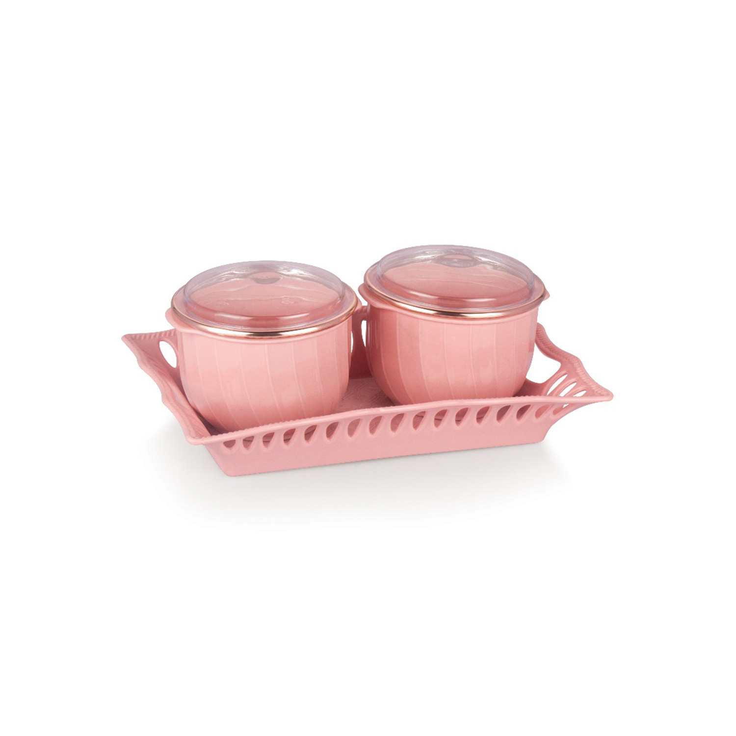 SUKHSON INDIA Multipurpose & Decorative Serving Set | 2 Bowl with Tray (Nourish-Pink)