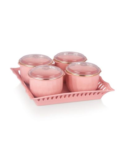SUKHSON INDIA Multipurpose & Decorative Serving Set | 4 Bowl with Tray (Nourish-Pink)