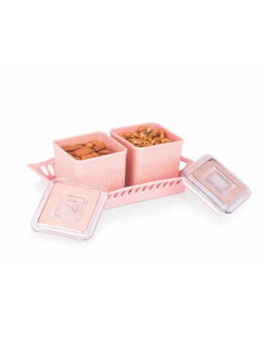 SUKHSON INDIA Multipurpose & Decorative Serving Set | 2 Bowl with Tray (Sensation-Pink)