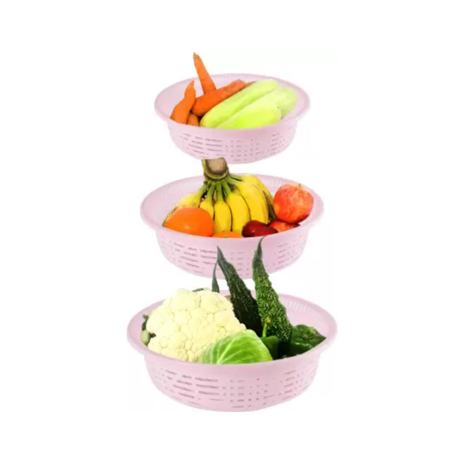 Sukhson India Set of 3 Multipurpose Plastic Baskets for Fruits Vegetables Chocolate Storage and Kitchen Fridge Dining Table Plastic Fruit & Vegetable Basket (Pink)