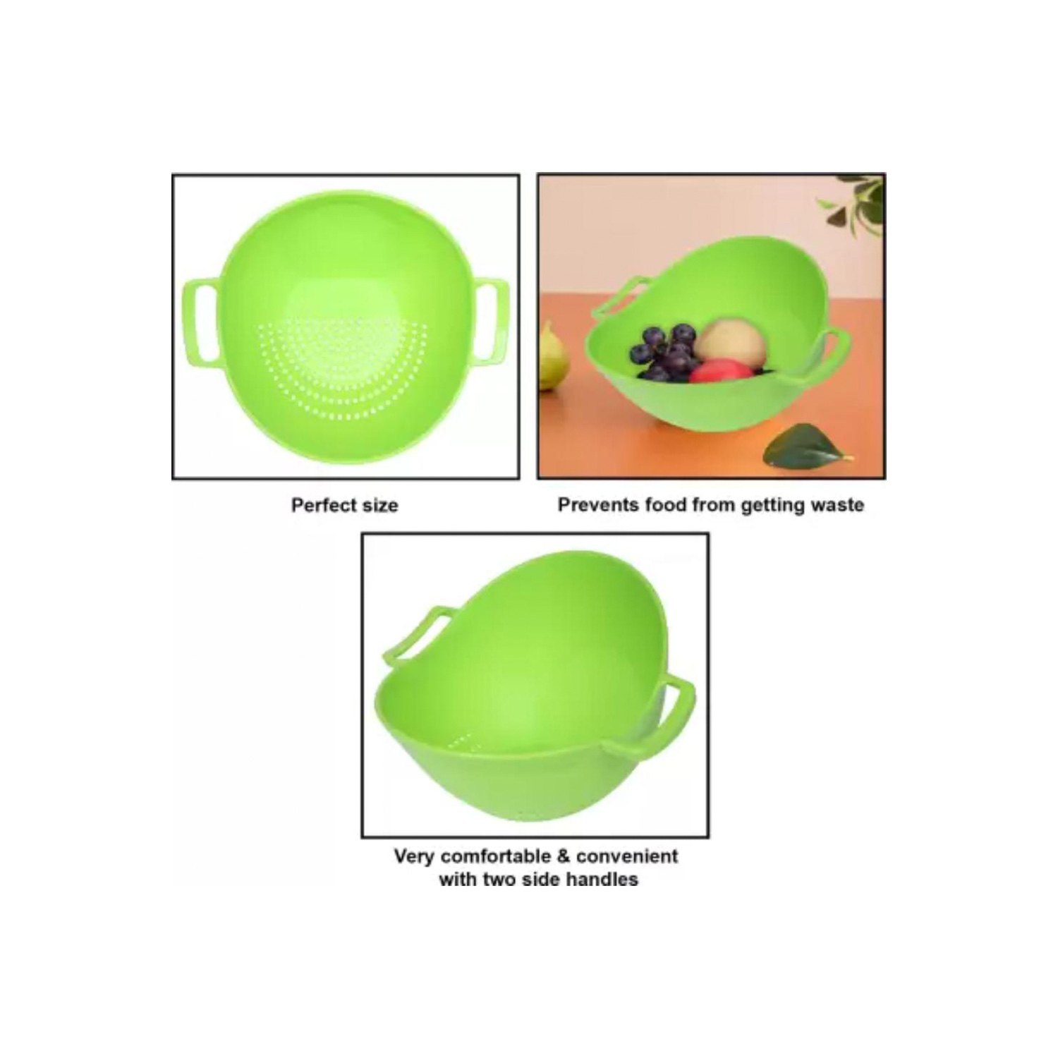 Sukhson India Veggie colander Washing Bowl and Strainer Colander (Round-Green Pack of 1)
