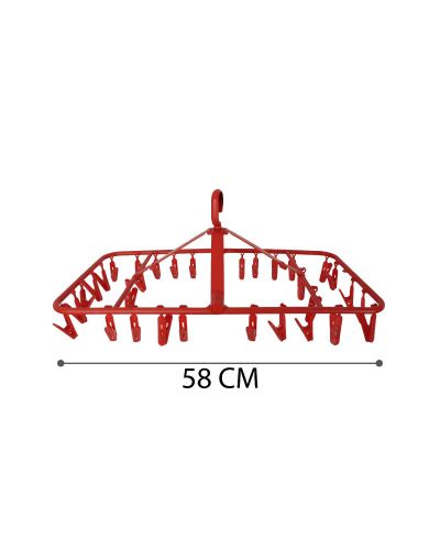 SUKHSON INDIA Plastic Square Easy Cloth Drying Stand Hanger with 32 Clips/pegs, Baby Clothes Hanger Stand, (Red, Set of 1)